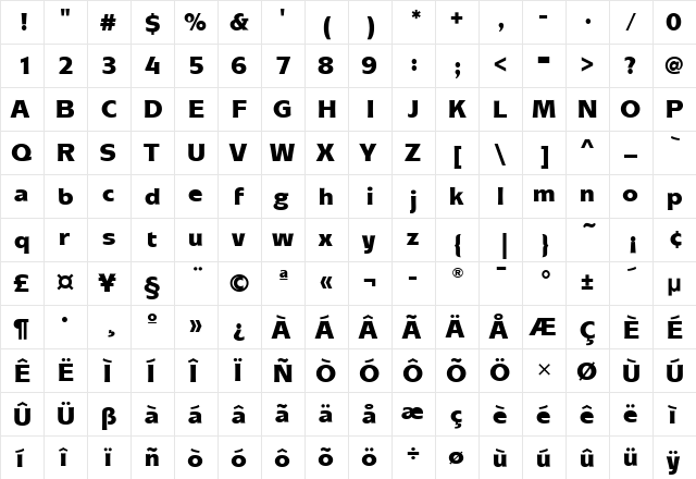 MixageMdITC Black  glyph index