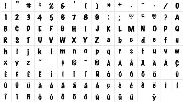 MarkerFeltWide-Plain Regular  glyph index