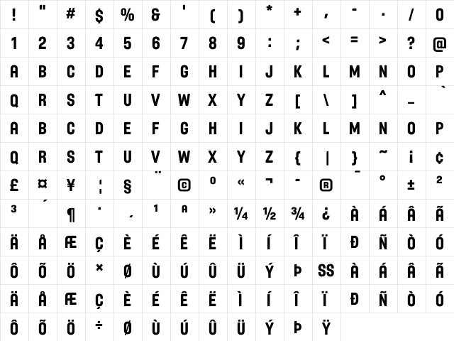 Fiba Regular  glyph index