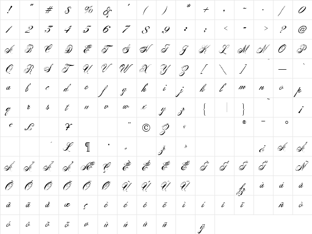 VirginiaAntique Regular  glyph index