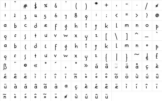 Solea Regular  glyph index