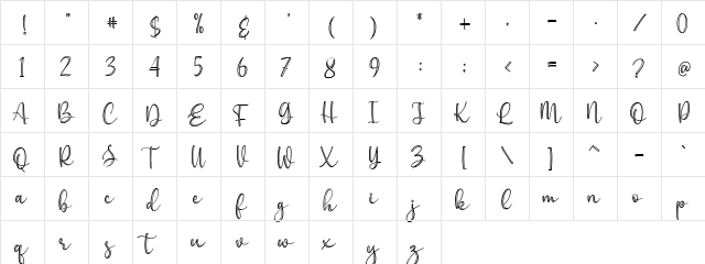 Everline Regular  glyph index