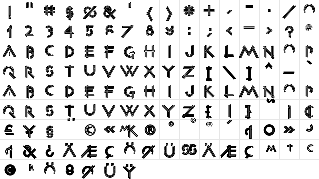 ConstrxiaBlackInline Regular  glyph index