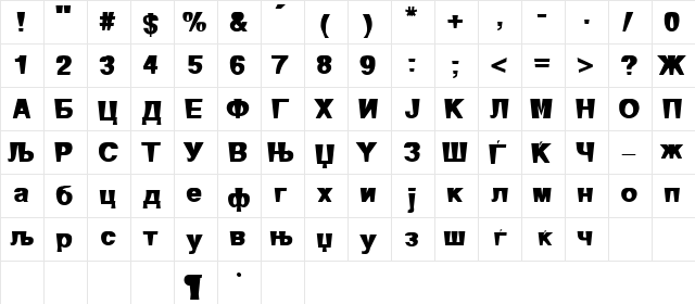 X_Atleta Heavy  glyph index