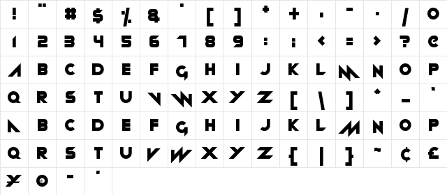 Neon machine Regular  glyph index
