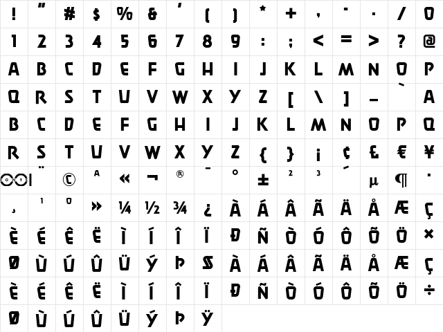 Burger Doodle NF Regular  glyph index