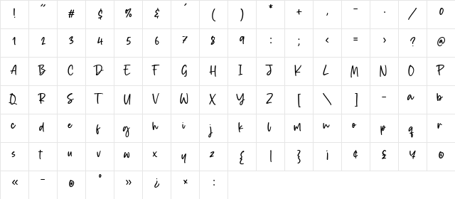 Smiley Kitten Regular  glyph index