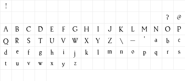 Treglonou Regular  glyph index