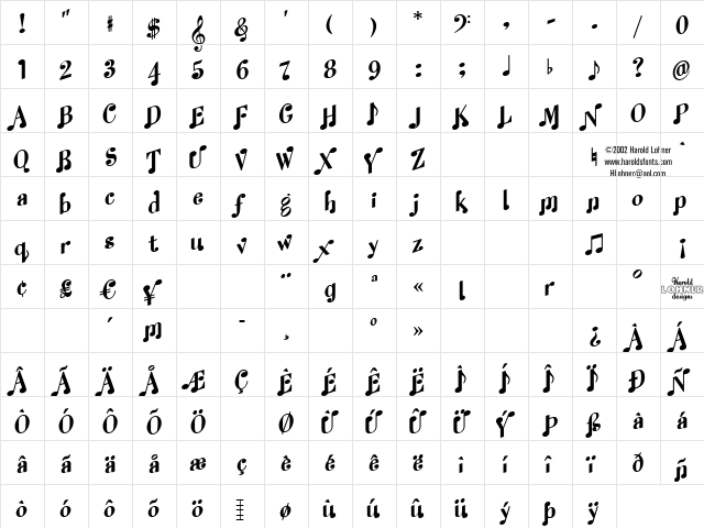 Melody MakerNotes Only Regular  glyph index