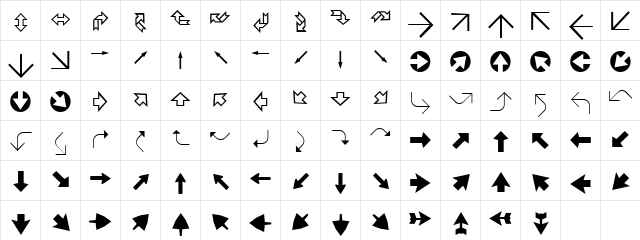 XIngyArrowsTwo Regular  glyph index