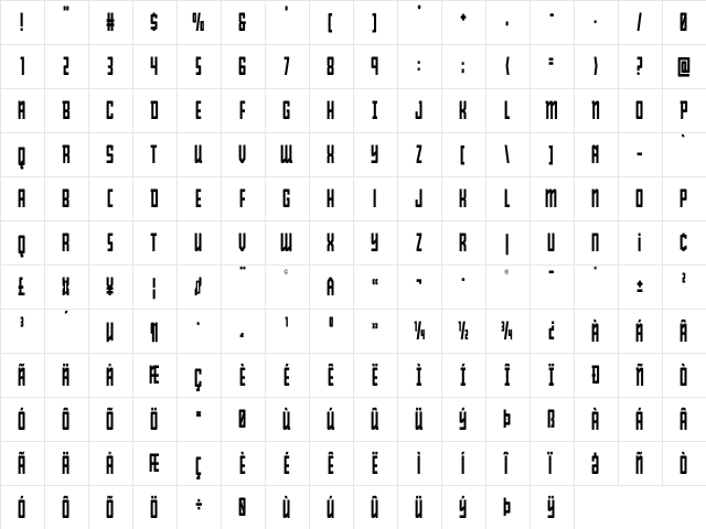 Young Patriot Condensed Condensed  glyph index