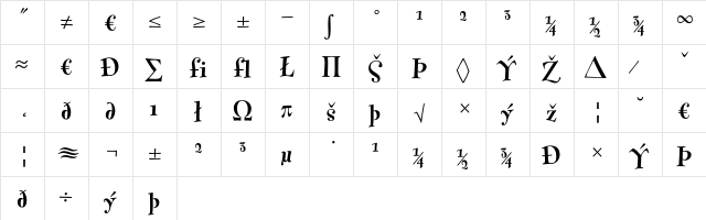 FontesqueText BoldExpert  glyph index