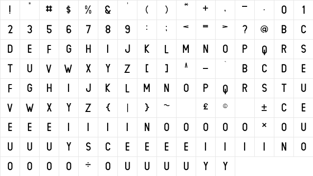 LIONELLO Regular  glyph index