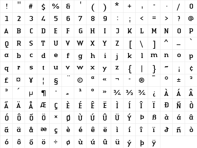 LTAuthenticSerif Regular  glyph index