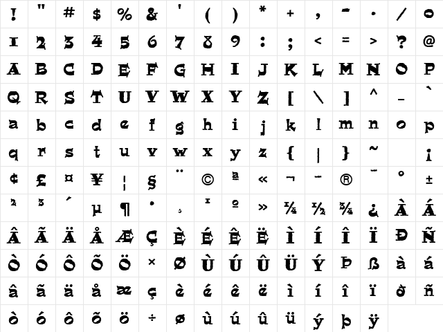 Quaint ICG Regular  glyph index