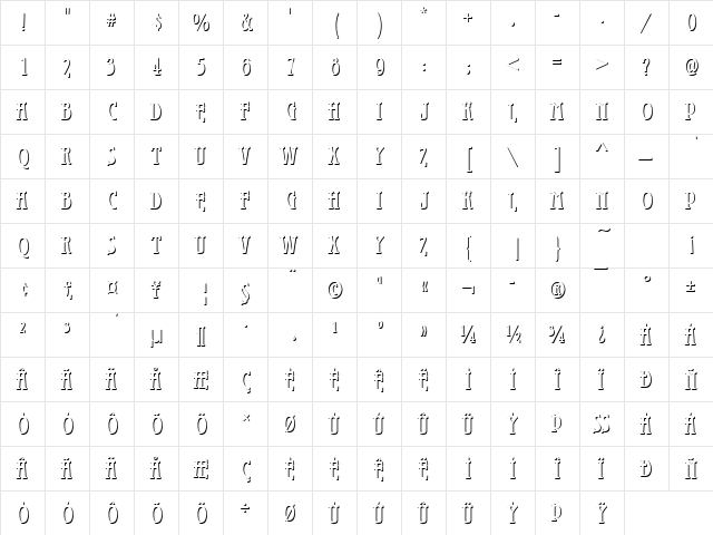 GaladrielOnlShaD Regular  glyph index