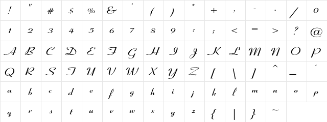Coronet-SemiBold-Italic Wd Regular  glyph index