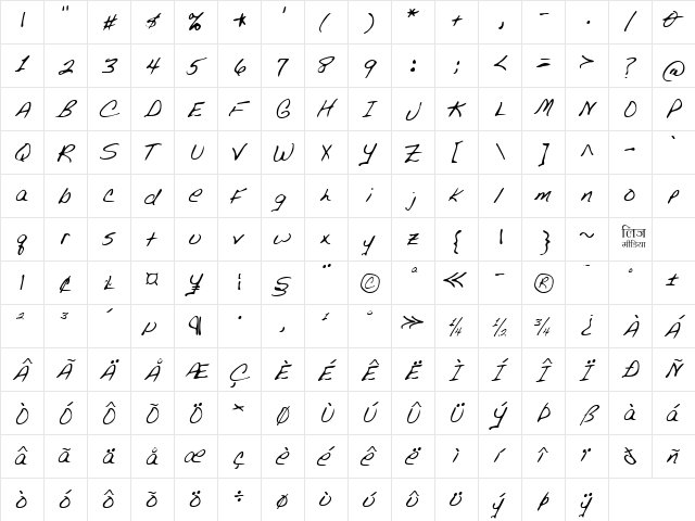 LEHN076 Regular  glyph index