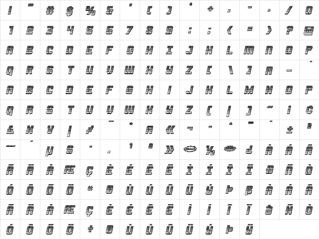 Thunder Trooper Chrome Italic Italic  glyph index