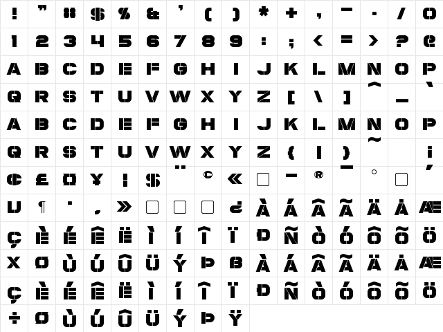 Coulson Regular  glyph index