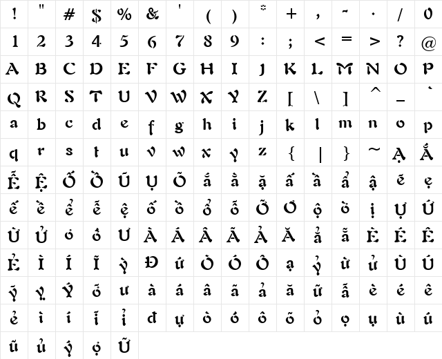 VI Hong Mai Normal  glyph index