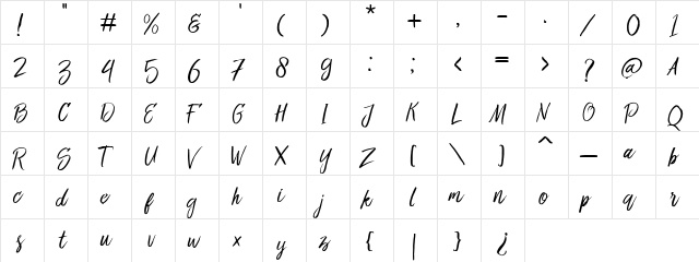 Bringshoot Regular  glyph index