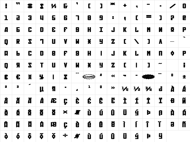 Soviet Bold Expanded Bold Expanded  glyph index