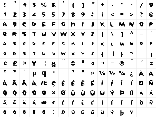Barney Regular  glyph index