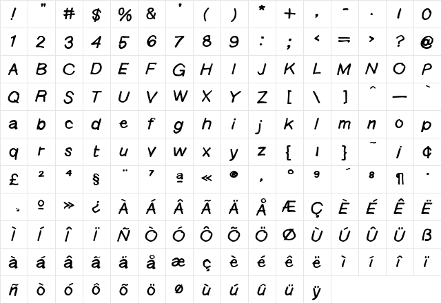 Langer BoldItalic  glyph index