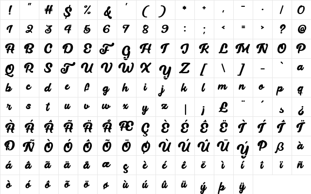 Lucy the Cat Regular  glyph index