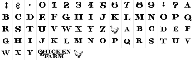 ChickenFarm Regular  glyph index