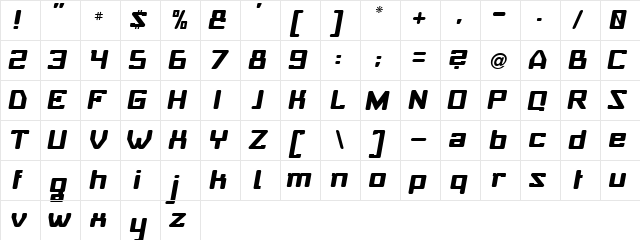 Baby Universe Italic  glyph index