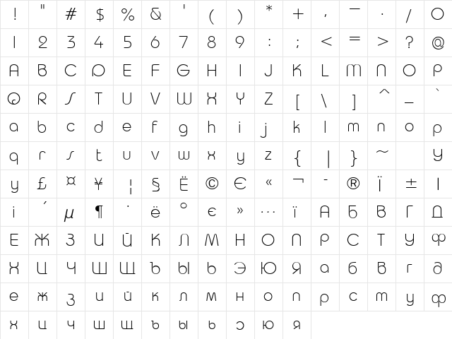 TaurusLight Normal  glyph index