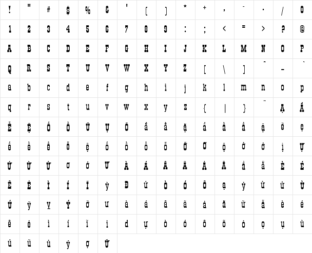 VI Town normal  glyph index