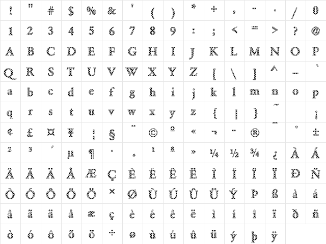 Garamond09 Becker Regular  glyph index