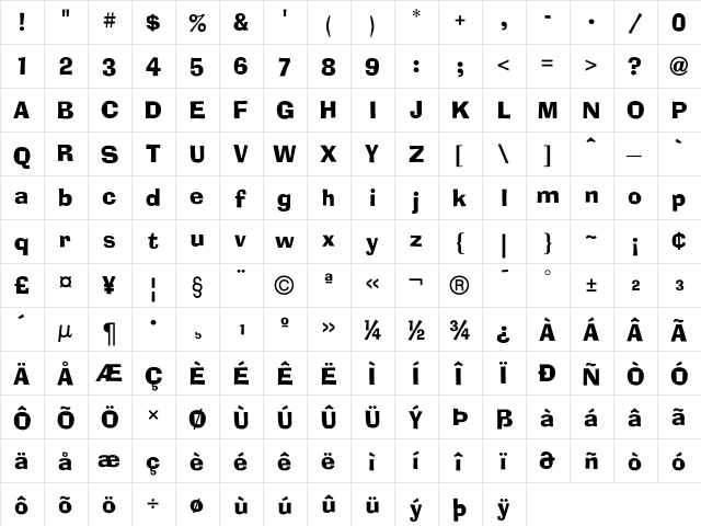 AdLibICG Regular  glyph index