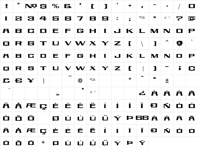 LHF Ortlieb Regular  glyph index