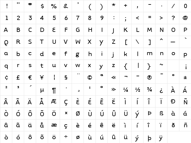 TarzanaWide Regular  glyph index