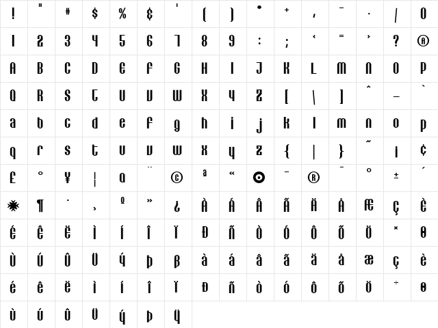 Lithia Bold  glyph index
