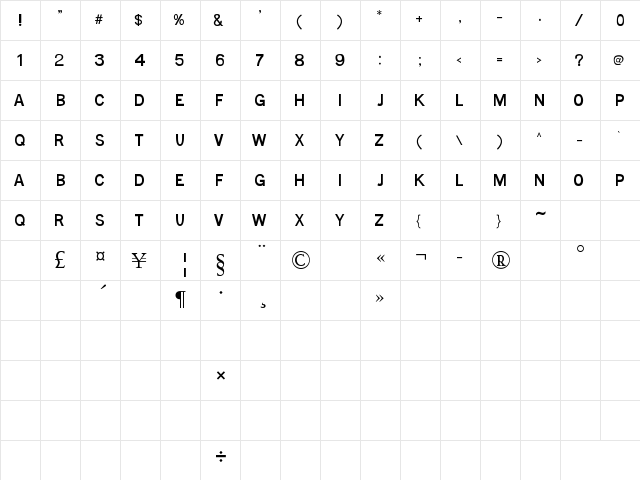MTF Base Regular  glyph index