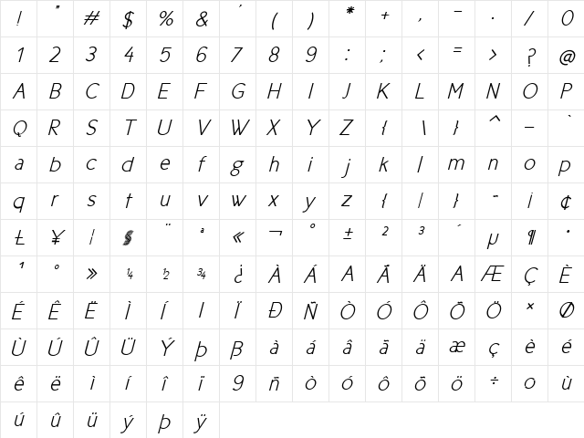 New Cicle Semi Italic  glyph index