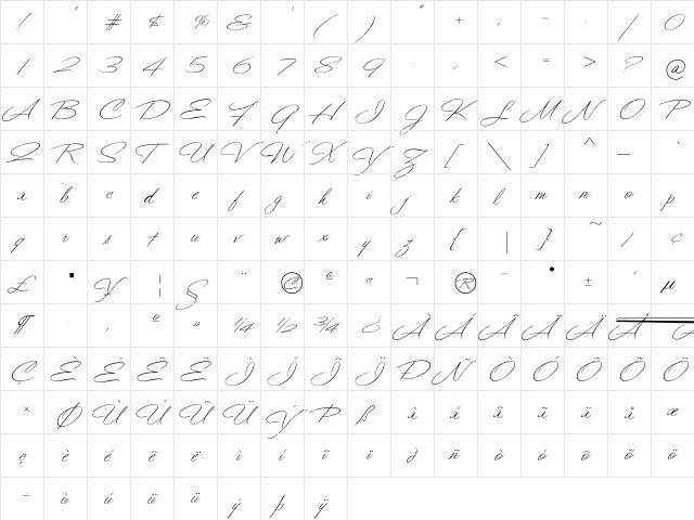 Ballerina Pro Regular  glyph index