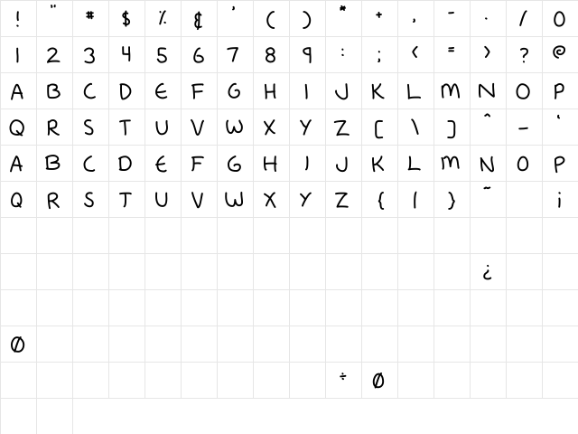 Fredfont Regular  glyph index