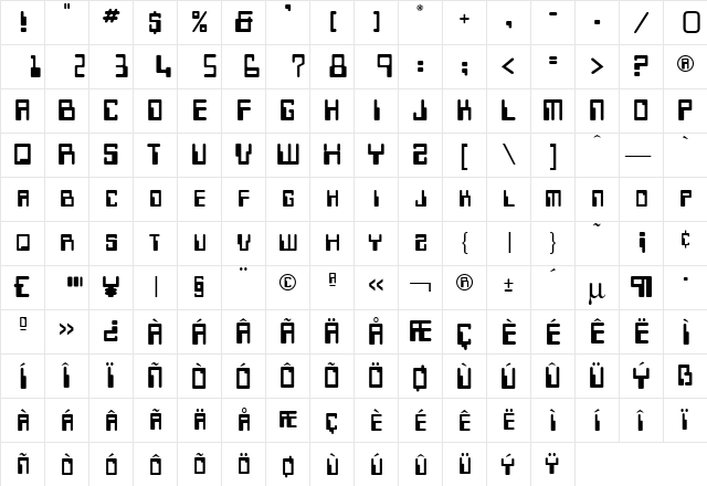 Keypunch Regular  glyph index