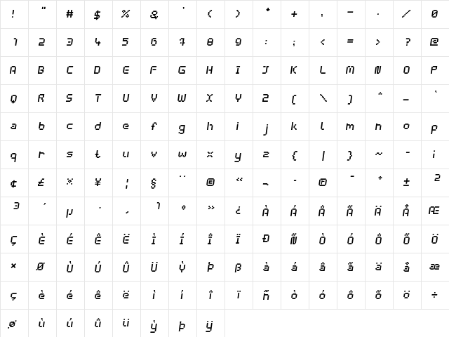 webpixel bitmap Medium-Italic  glyph index