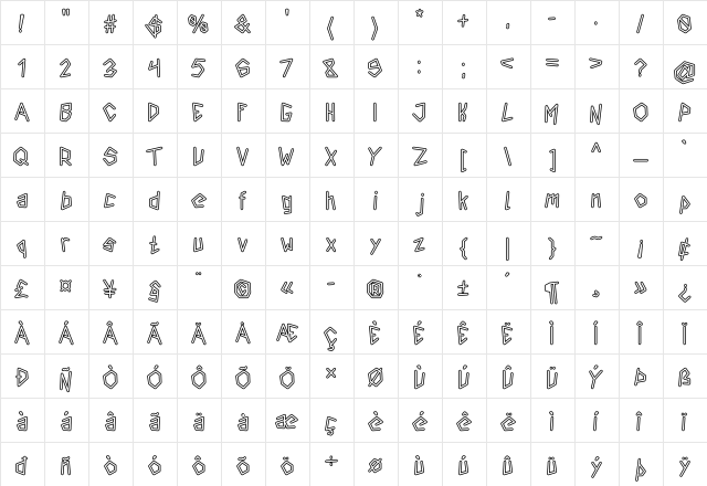 Insurgence Outline Regular  glyph index