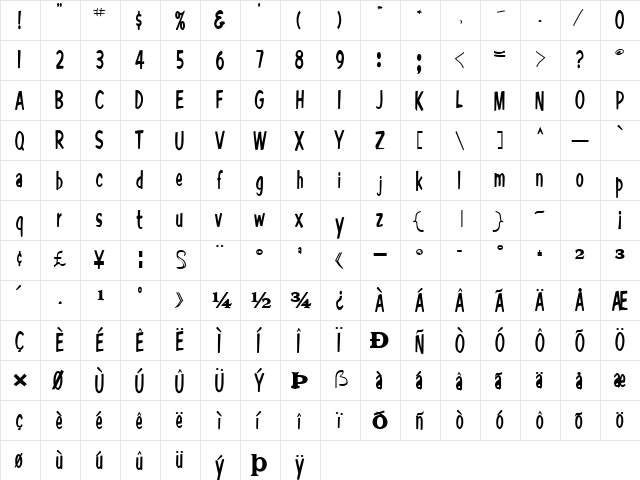 MoHawkLight82 Bold  glyph index