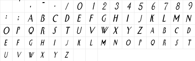 SwanCondensed Italic  glyph index