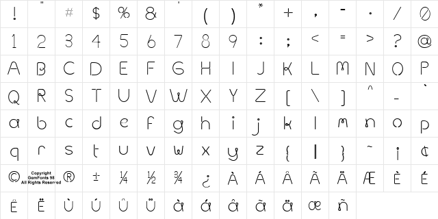 Metal Spagetti Regular  glyph index