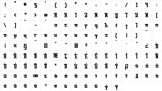 Bad Future Regular  glyph index